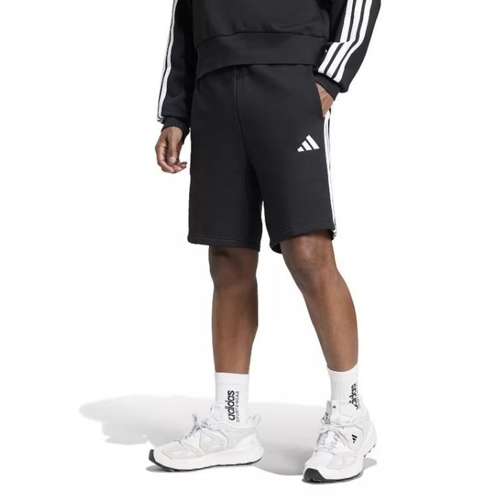 NEW Adidas‎ Shorts Men Large Black 3 Striped Fleece Lined Sportswear Drawstring